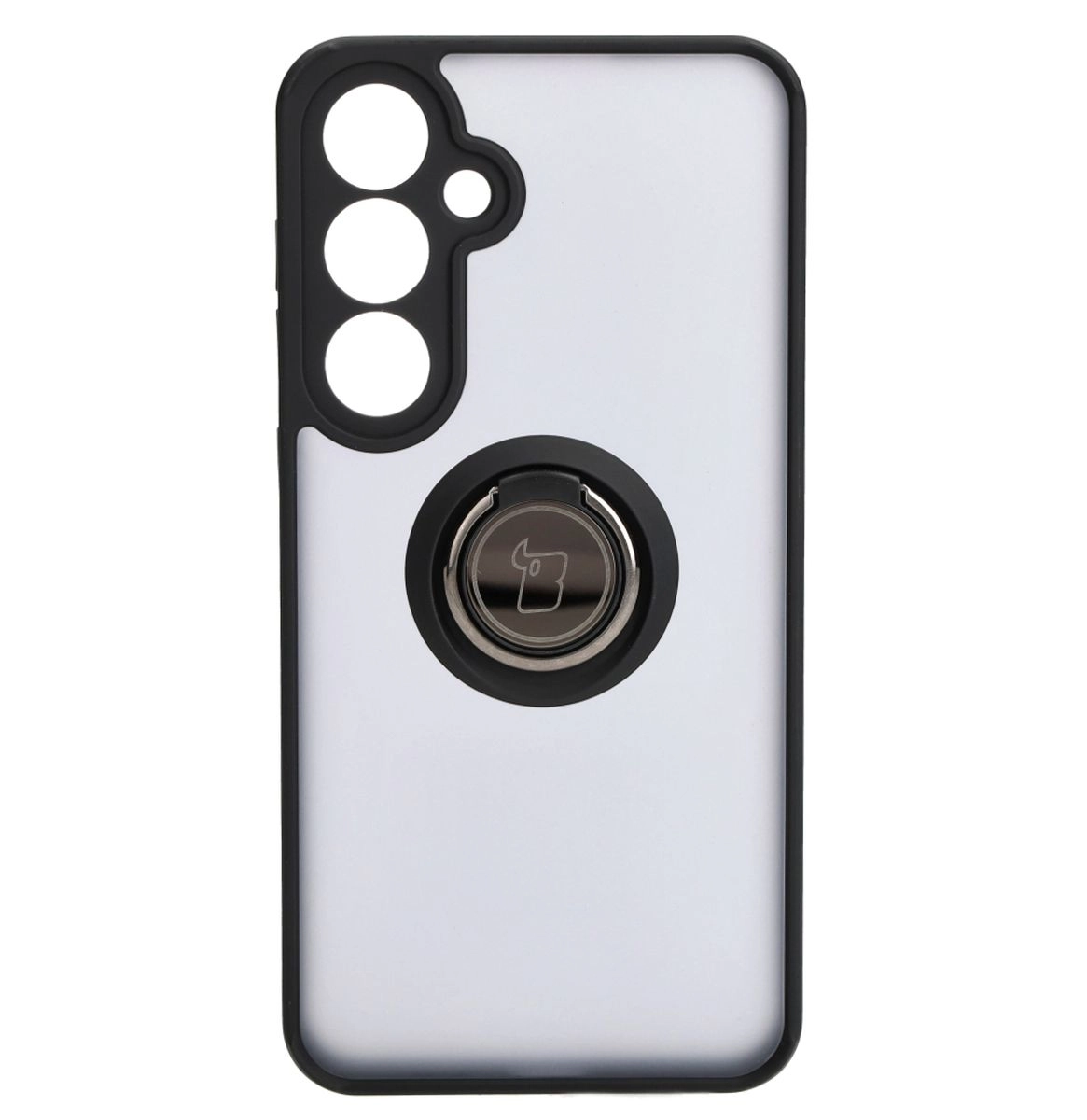 Etui Bizon z uchwytem na palec Hybrid Ring do Galaxy S25 Plus / S24 Plus Przydymione z czarną ramką