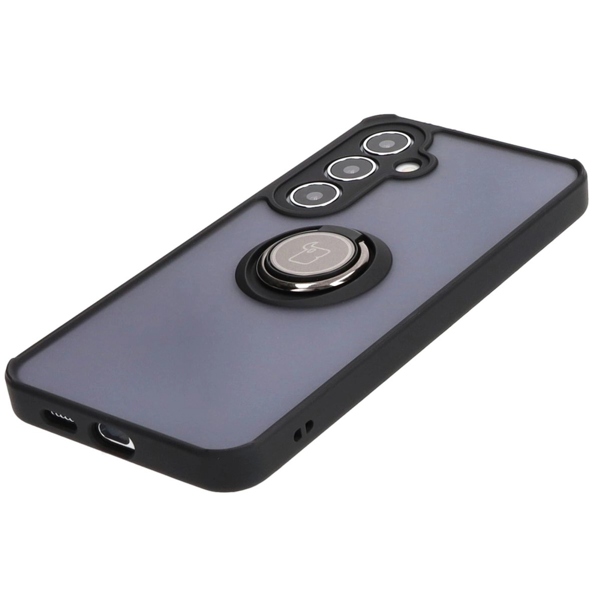 Etui Bizon z uchwytem na palec Hybrid Ring do Galaxy S25 Plus / S24 Plus Przydymione z czarną ramką