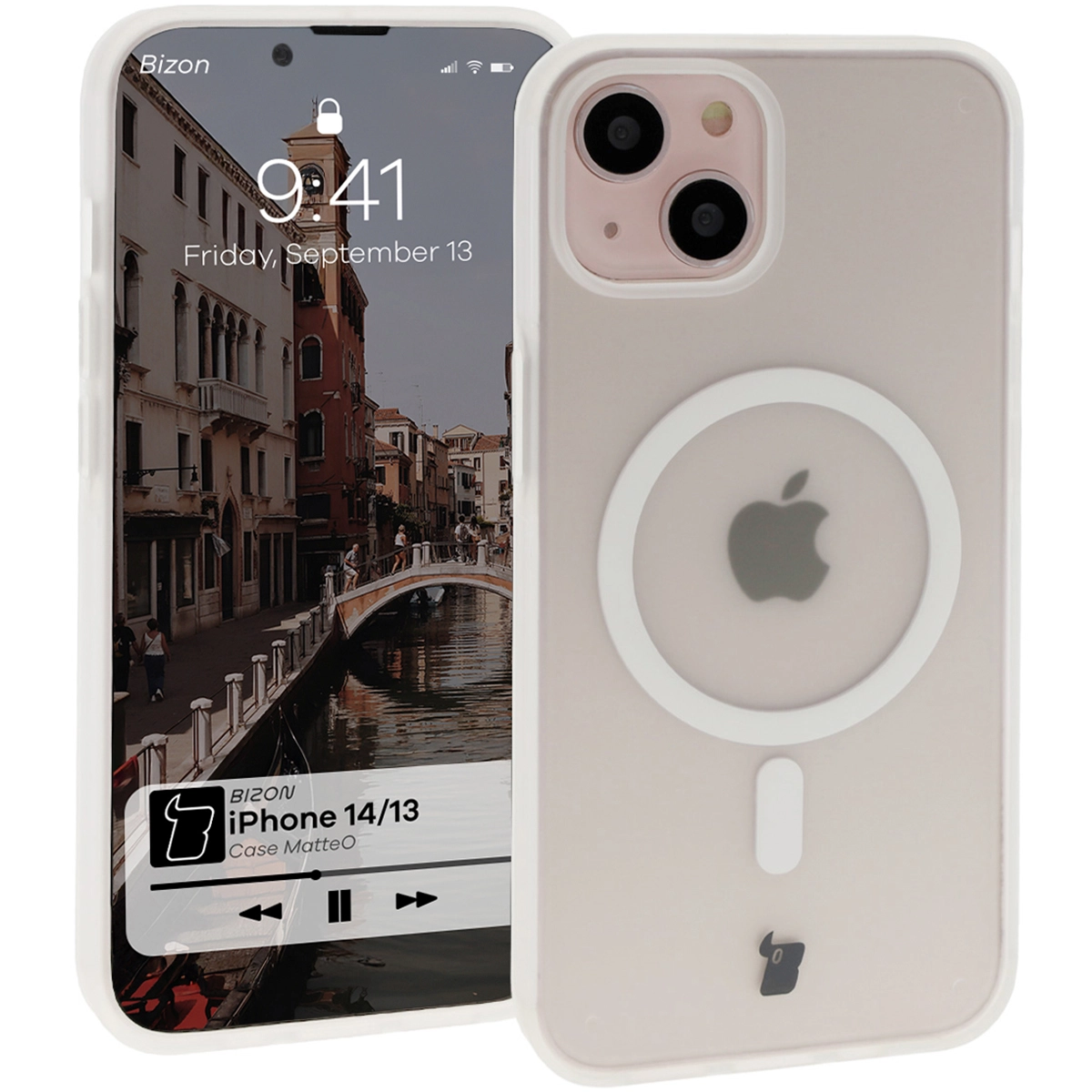 Etui Bizon MatteO z MagSafe do iPhone 14 / iPhone 13 Półprzezroczyste z przezroczystą ramką