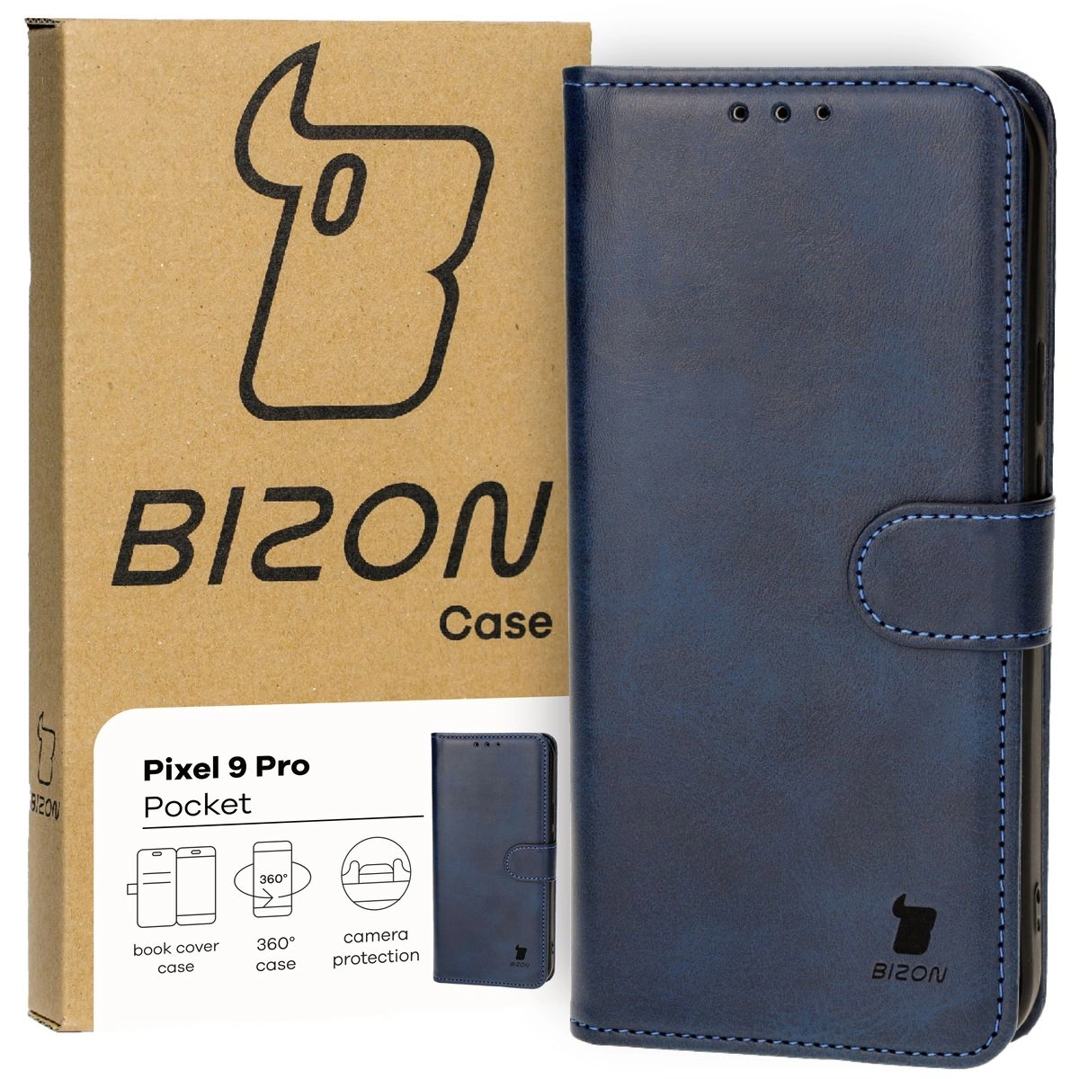 Etui Bizon z klapką Pocket do Google Pixel 9 Pro XL Granatowy