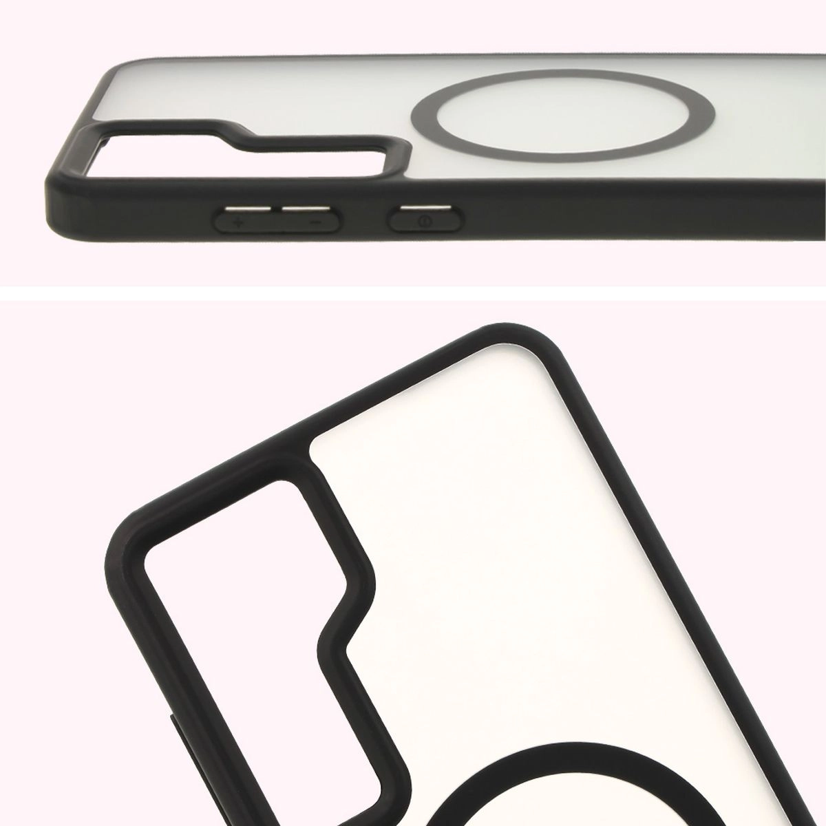 Etui Bizon MatteO z MagSafe do Samsung Galaxy S24 Plus Półprzezroczyste z czarną ramką
