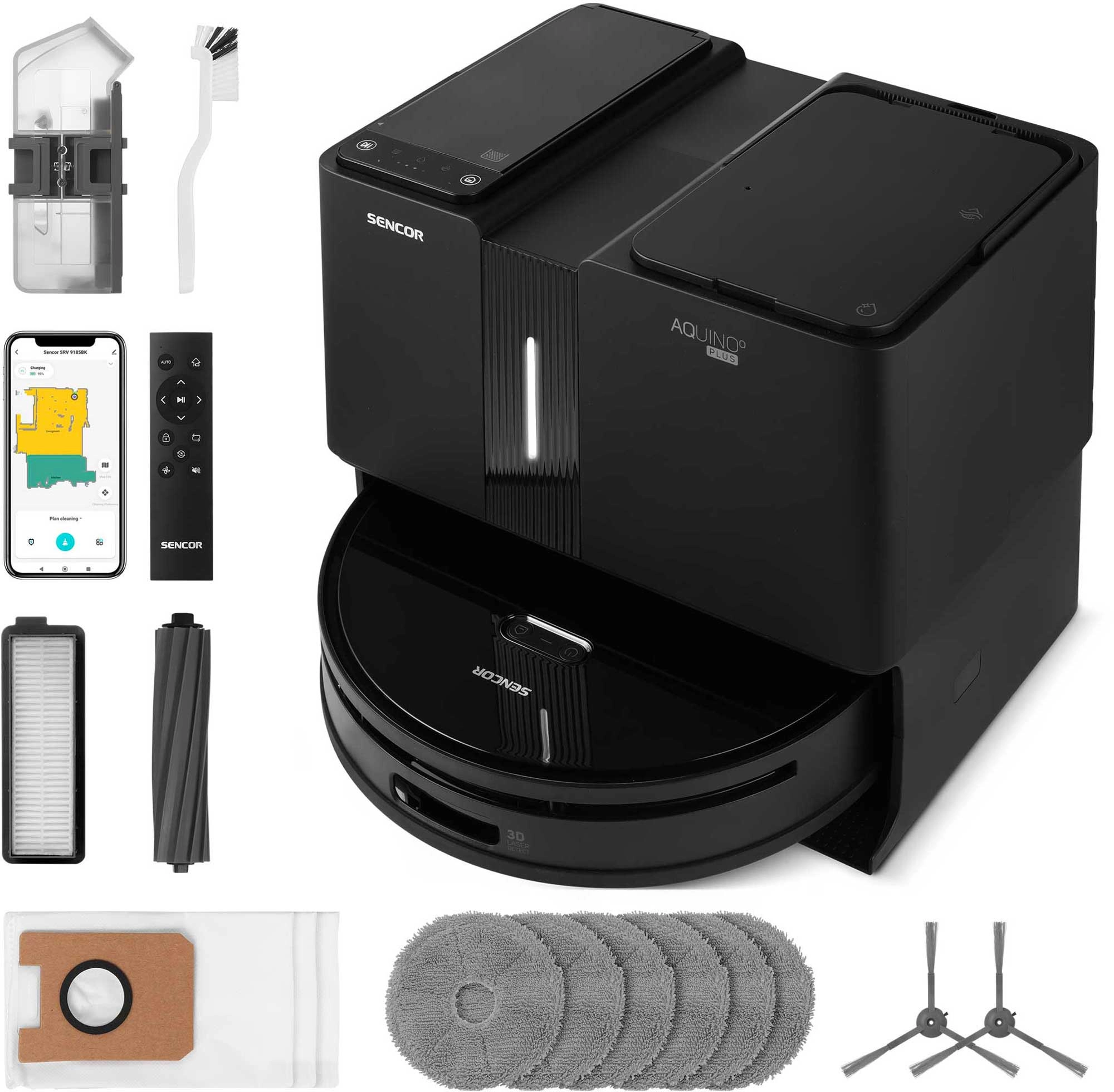 Robot sprzątający Sencor SRV 9790BK Funkcja mopowania Stacja oczyszczająca Tworzenie mapy pomieszczenia 63dB