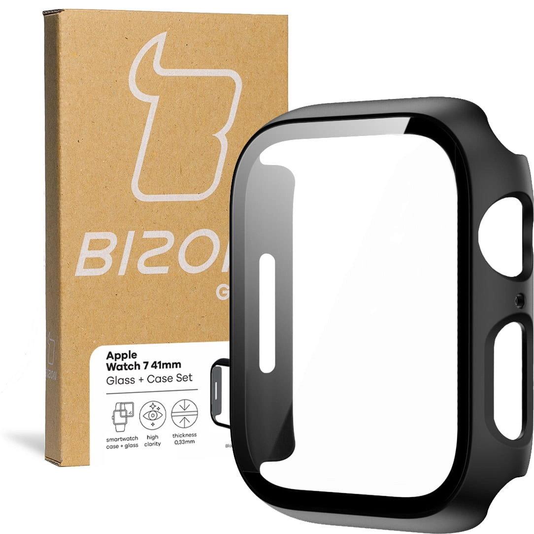 Nakładka na tarczę Bizon ze szkłem do Apple Watch 9/8/7 41mm Czarny