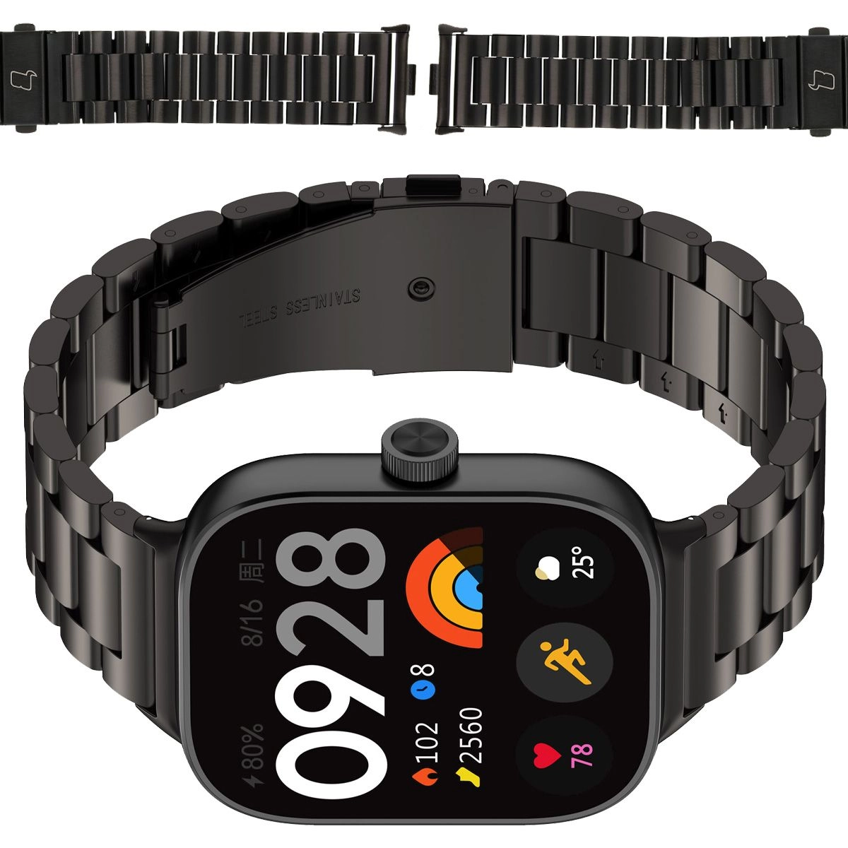 Bransoleta Bizon ze stali nierdzewnej Aura do Xiaomi Smart Band 9 Pro/8 Pro / Redmi Watch 5/4 Czarny