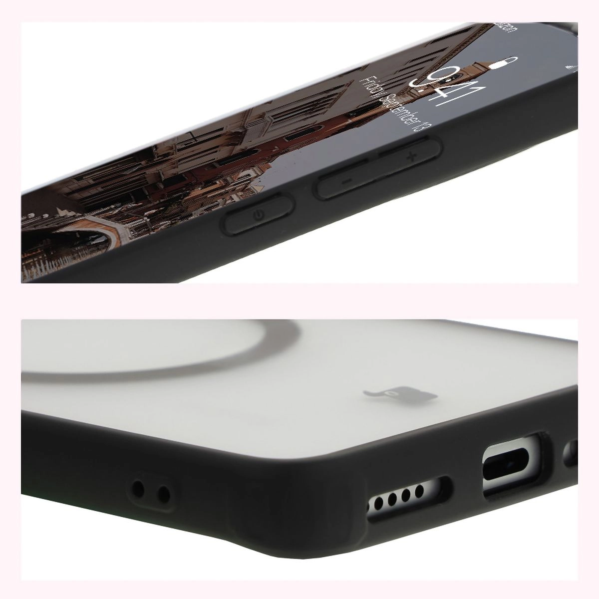 Etui Bizon MatteO z MagSafe do Xiaomi Redmi Note 14 Pro 5G / 14 Pro Plus 5G / Poco X7 Półprzezroczyste z czarną ramką