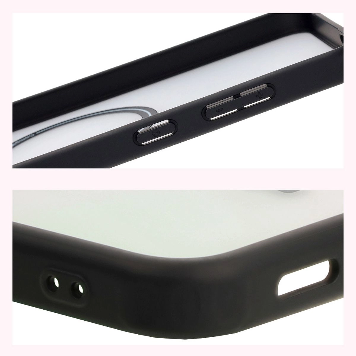 Etui Bizon MatteO z MagSafe do Galaxy S25 Plus Półprzezroczyste z czarną ramką