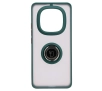 Etui Bizon z uchwytem na palec Hybrid Ring do Xiaomi Redmi Note 14 Pro Plus 5G Przydymione z ciemnozieloną ramką