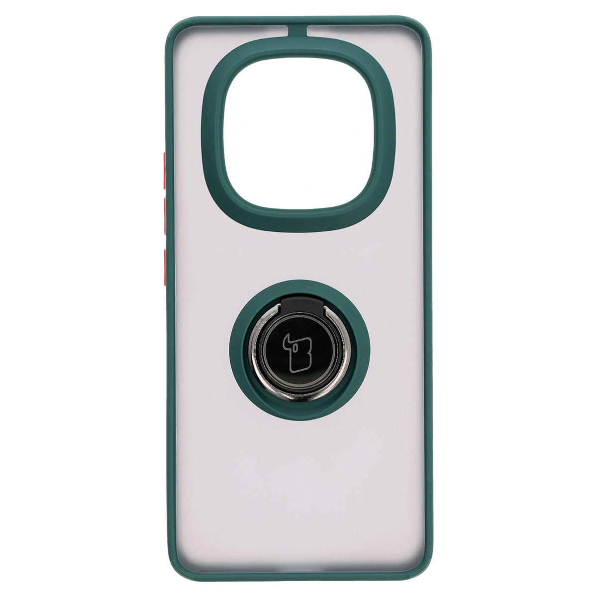 Etui Bizon z uchwytem na palec Hybrid Ring do Xiaomi Redmi Note 14 Pro Plus 5G Przydymione z ciemnozieloną ramką