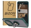 Etui Bizon z uchwytem na palec Hybrid Ring do Xiaomi Redmi Note 14 Pro Plus 5G Przydymione z ciemnozieloną ramką