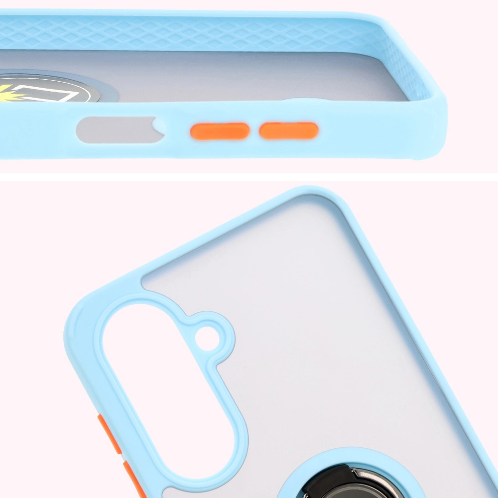 Etui Bizon z uchwytem na palec Hybrid Ring do Galaxy A26 5G Przydymione z jasnoniebieską ramką