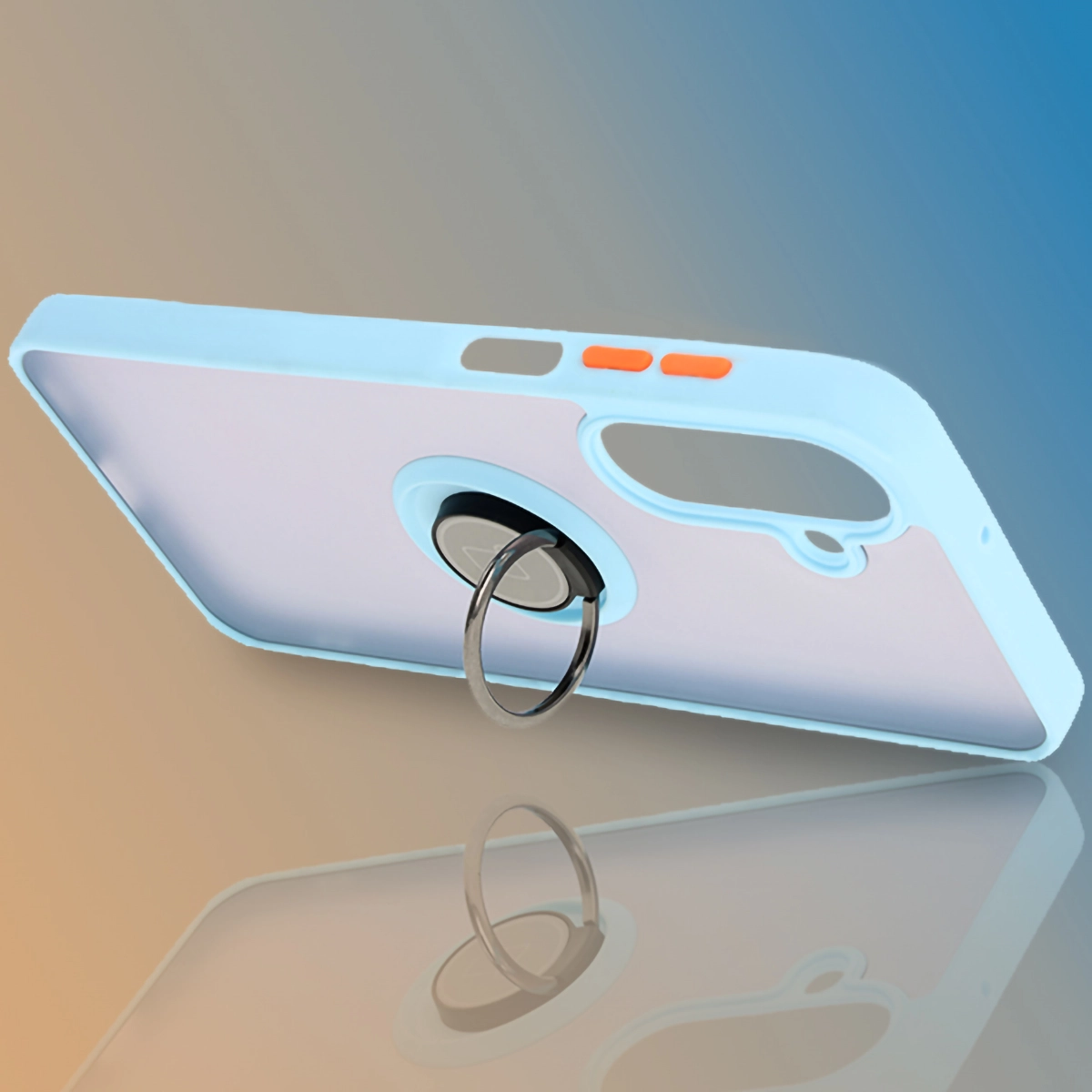 Etui Bizon z uchwytem na palec Hybrid Ring do Galaxy A26 5G Przydymione z jasnoniebieską ramką