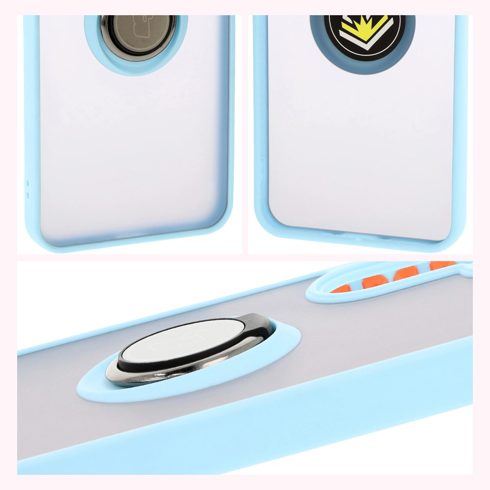 Etui Bizon z uchwytem na palec Hybrid Ring do Galaxy A26 5G Przydymione z jasnoniebieską ramką