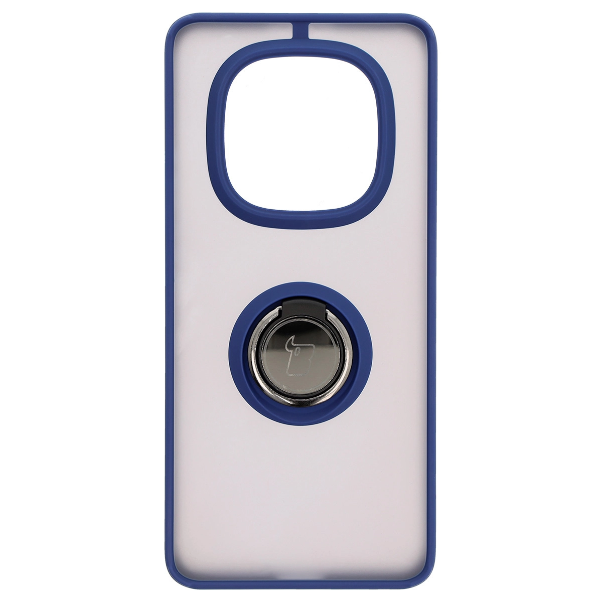 Etui Bizon z uchwytem na palec Hybrid Ring do Xiaomi Redmi Note 14 Pro 5G / Poco X7 Przydymione z granatową ramką