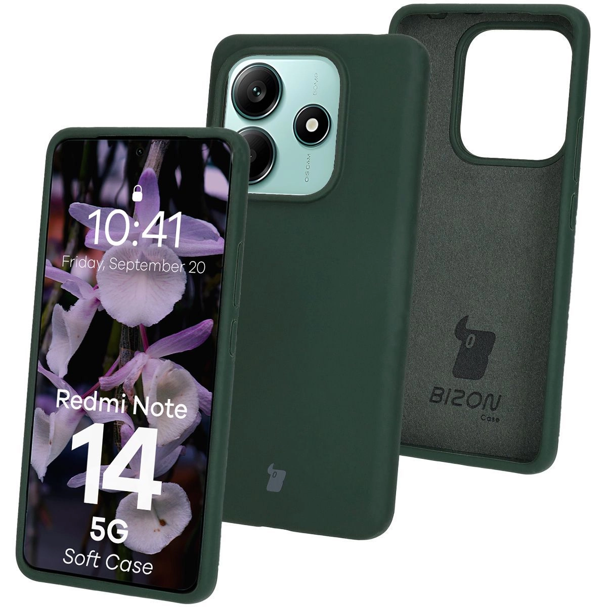 Etui Bizon Silikonowe Soft do Xiaomi Redmi Note 14 5G Ciemnozielony