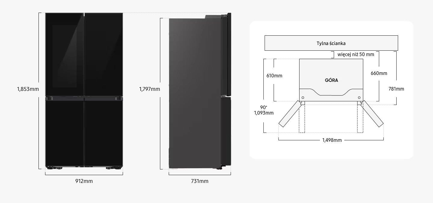 Lodówka Samsung RF65DB970E22EO Pełny No Frost 185,3cm Kostkarka Komora świeżości Zdalne sterowanie Czarne szkło