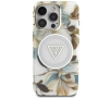 Etui Guess Glitter Flowers Triangle Buttons MagSafe do iPhone 16 Pro Biały
