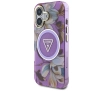 Etui Guess Glitter Flowers Triangle Buttons MagSafe do iPhone 16 Fioletowy
