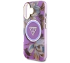 Etui Guess Glitter Flowers Triangle Buttons MagSafe do iPhone 16 Fioletowy