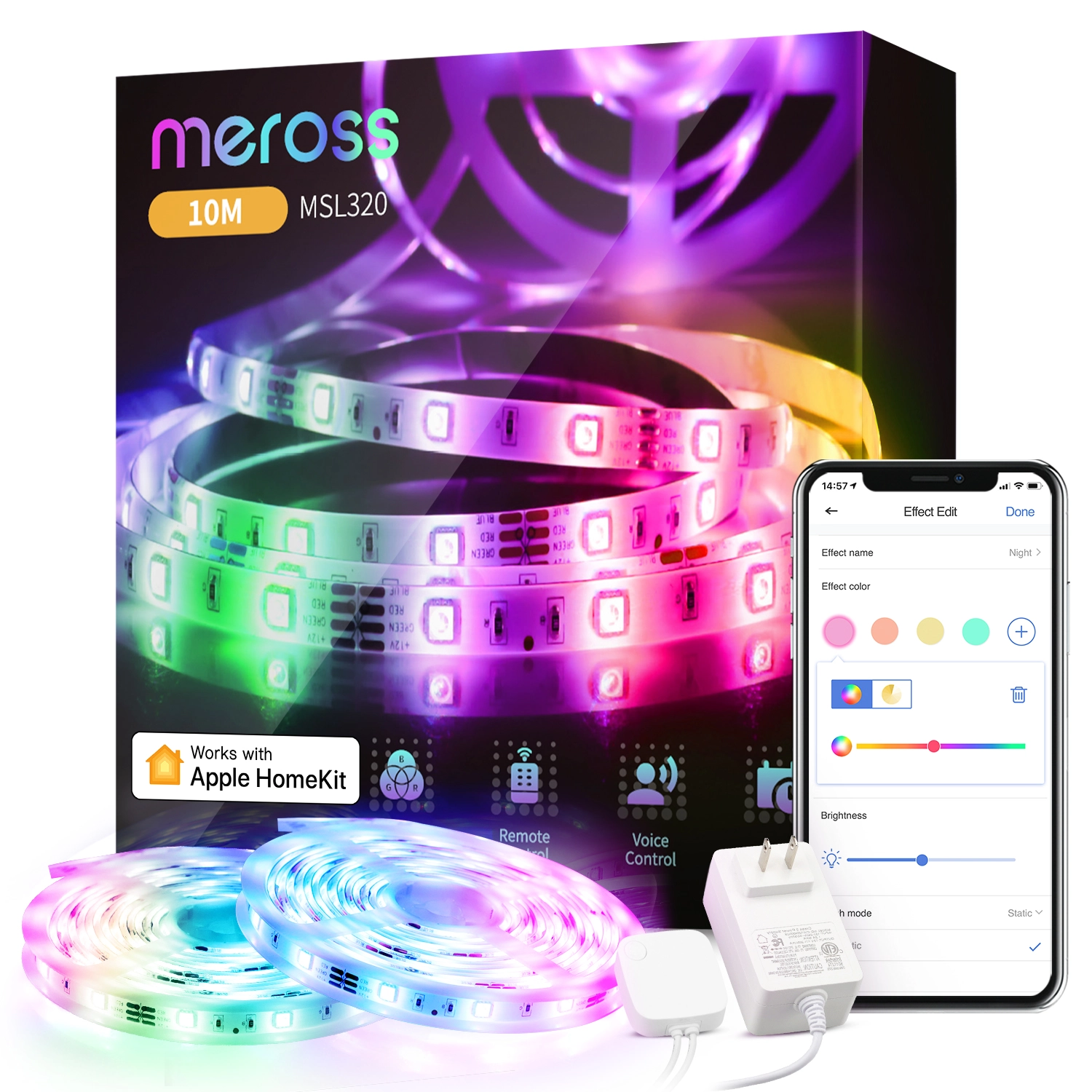 Taśma LED Meross MSL320 2 x 5m 720lm 10W RGB