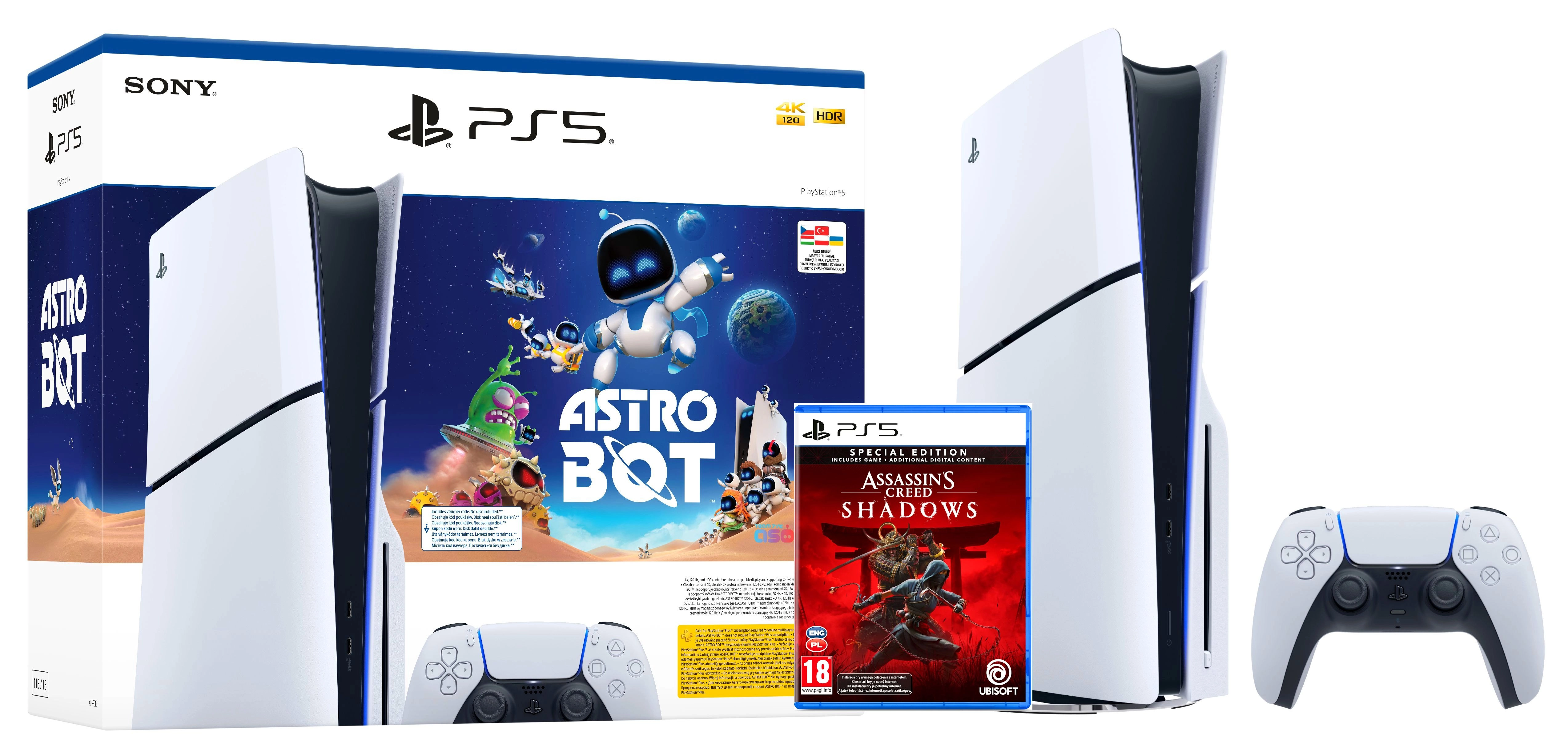 Konsola Sony PlayStation 5 Slim D Chassis (PS5) 1TB z napędem Astro Bot Bundle + Assassin’s Creed Shadows Edycja Specjalna