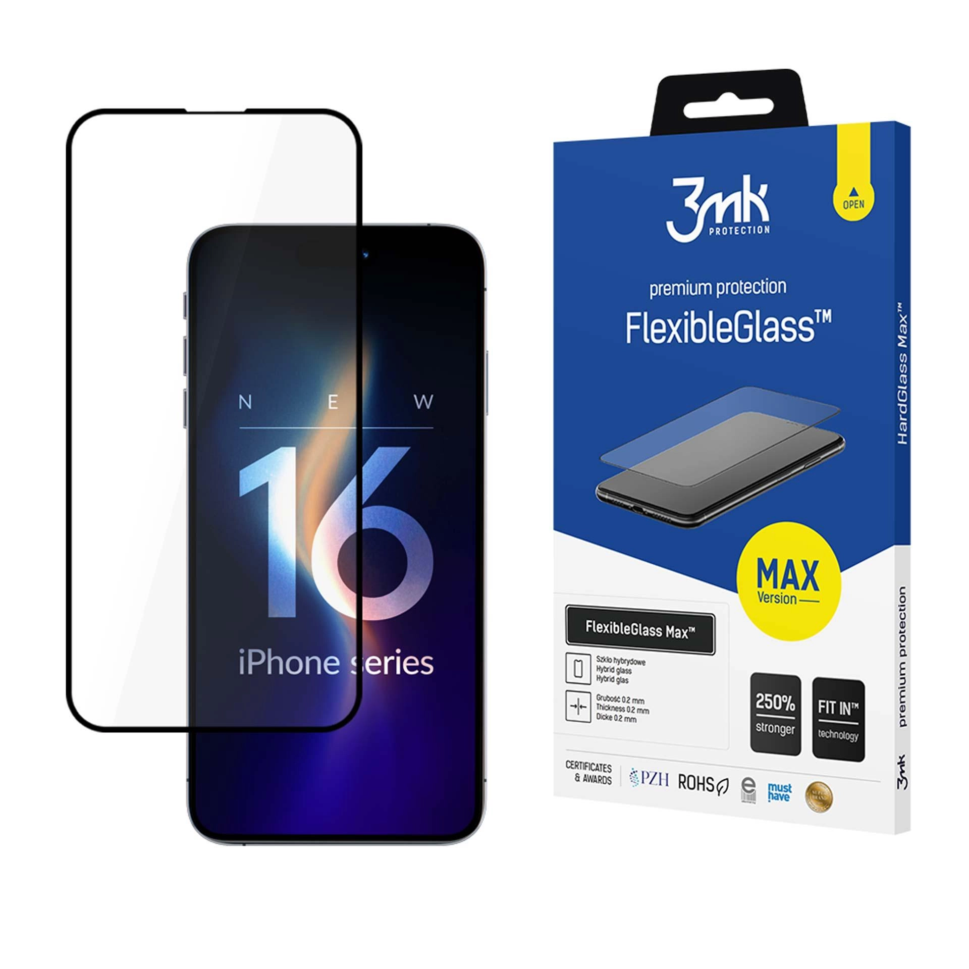 Szkło hybrydowe 3mk FlexibleGlass Max Black do iPhone 16 Pro Max