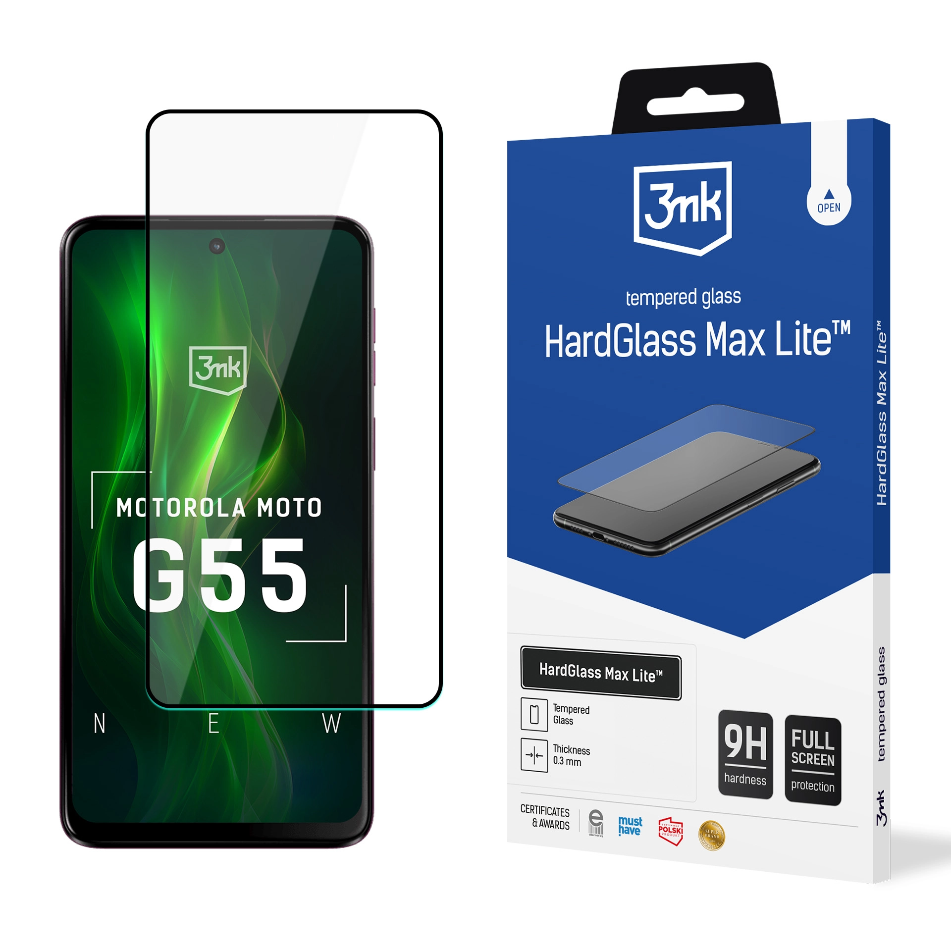 Szkło hartowane 3mk HardGlass Max Lite Black do Motorola Moto G55 5G