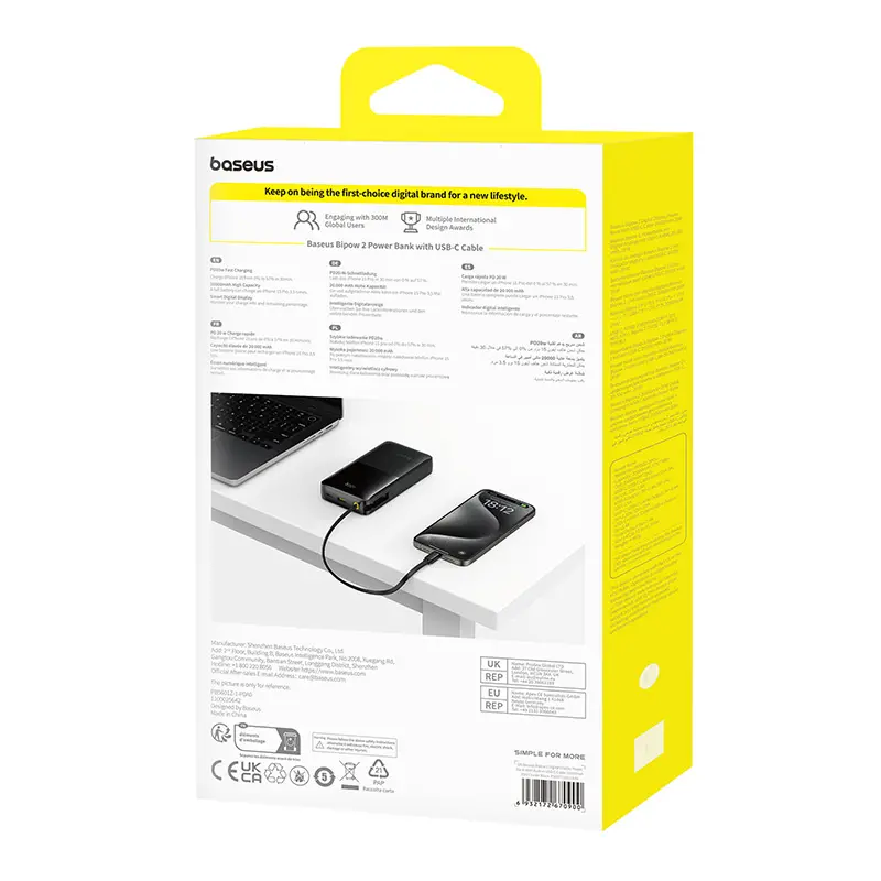 Powerbank Baseus Dwupak Bipow 2 Digital Display 20000mAh 20W Czarny