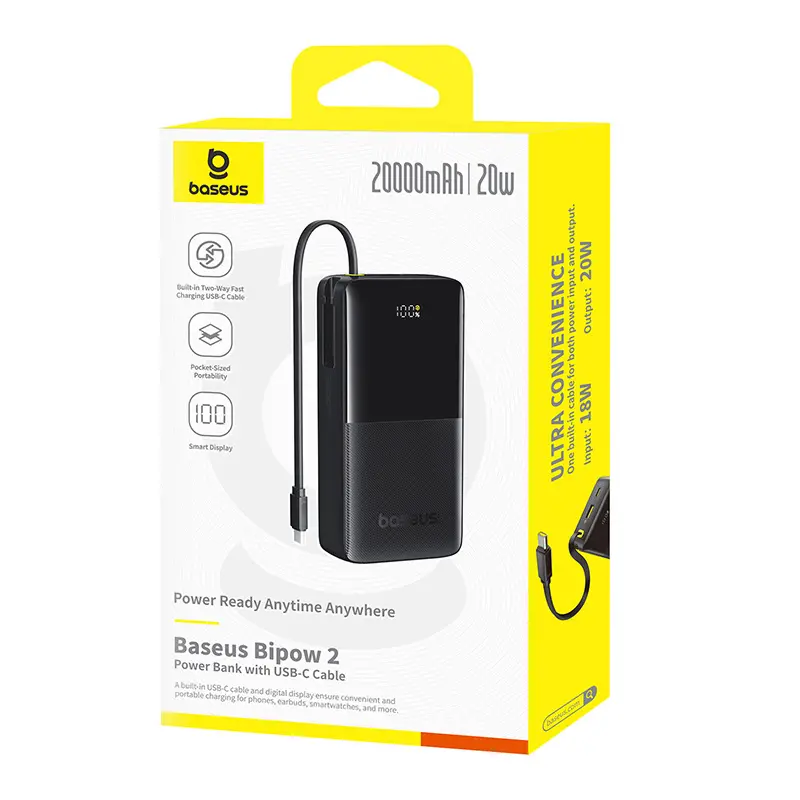 Powerbank Baseus Dwupak Bipow 2 Digital Display 20000mAh 20W Czarny