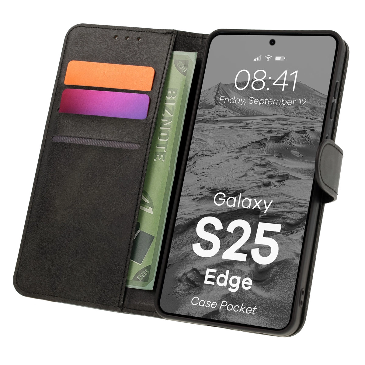 Etui Bizon z klapką Pocket do Samsung Galaxy S25 Edge Czarny