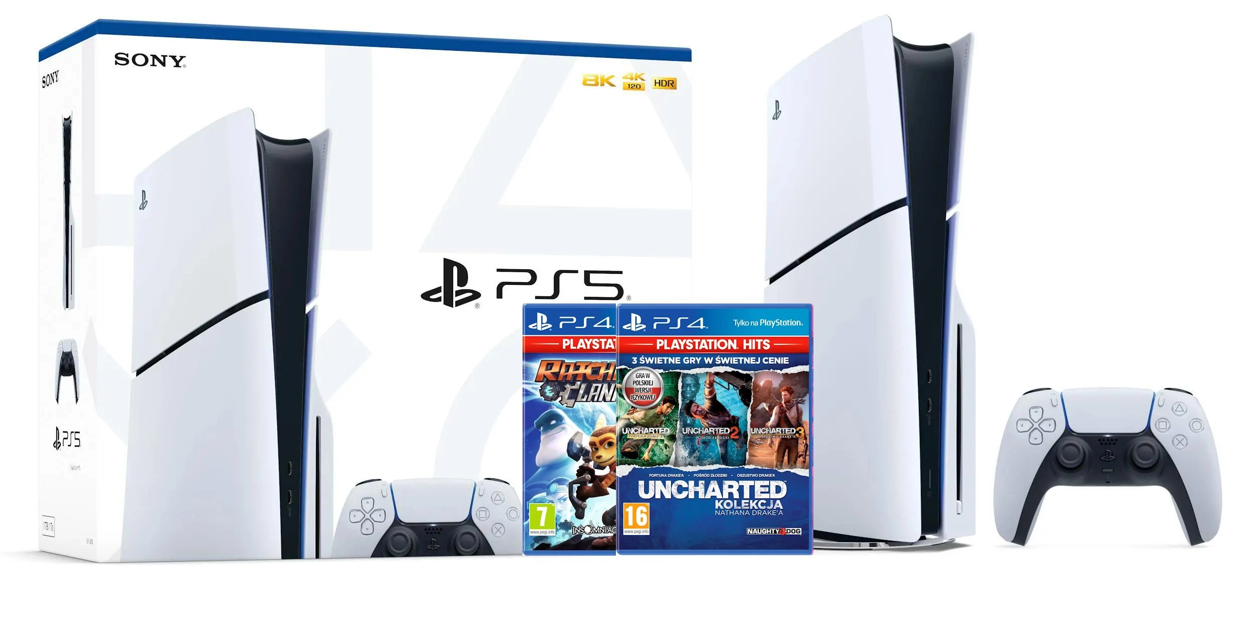 Konsola Sony PlayStation 5 Slim D Chassis (PS5) 1TB z napędem + Ratchet & Clank + Uncharted: Kolekcja Nathana Drake'a