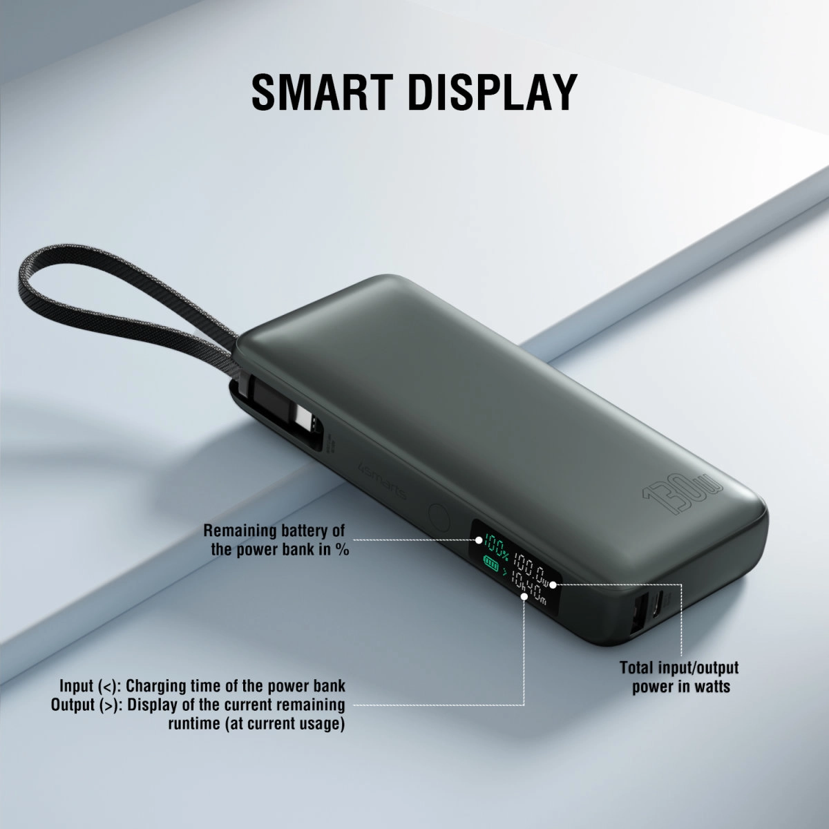 Powerbank 4smarts Enterprise 20000mAh 100W Wbudowany kabel USB-C Szary