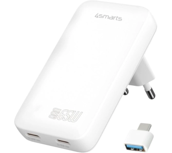 Ładowarka sieciowa 4smarts FlatPlug Slim Dual 65W GaN 2xUSB-C Biały