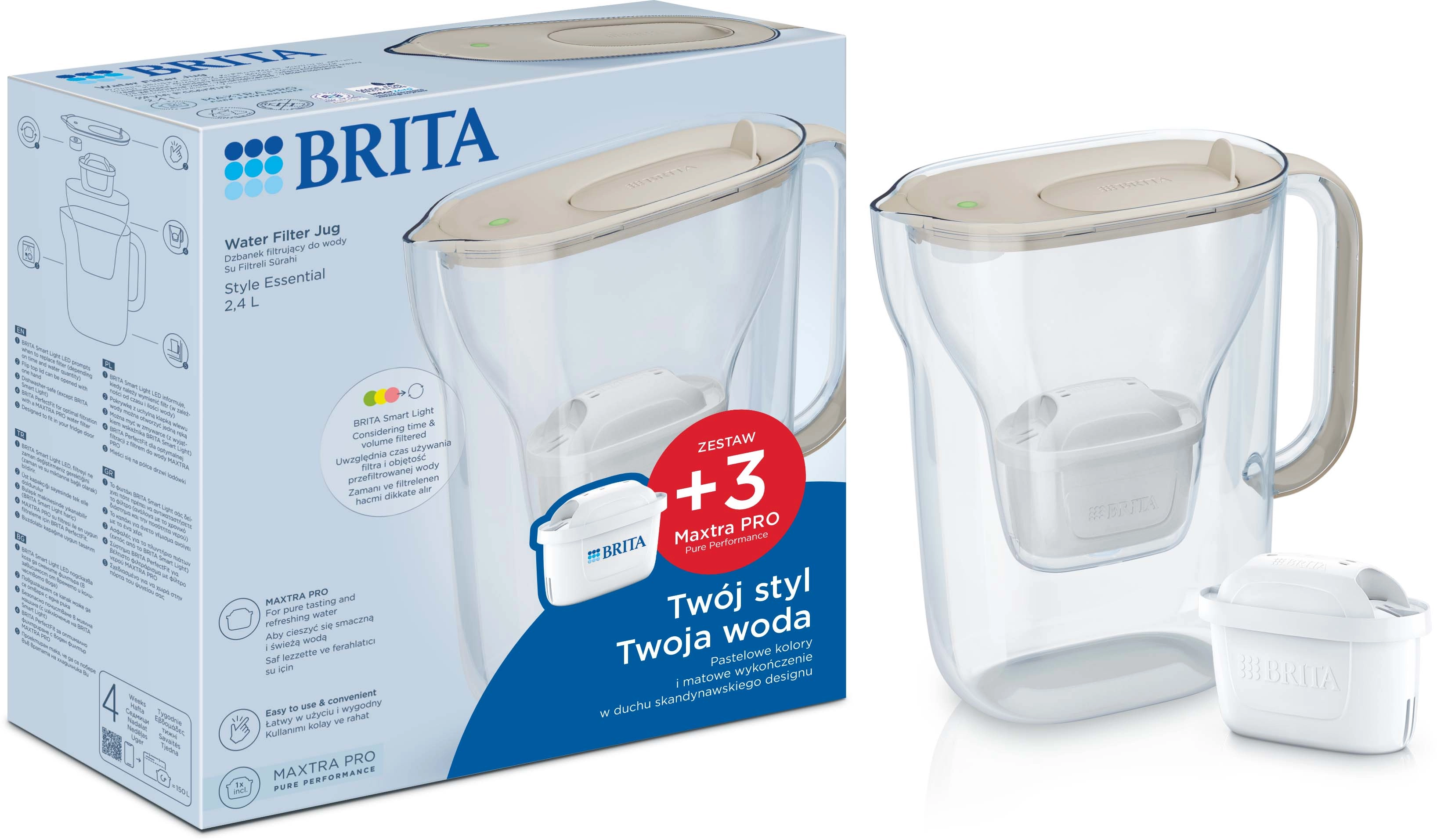 Brita Style Essential 2,4l 3 wkłady Piaskowy