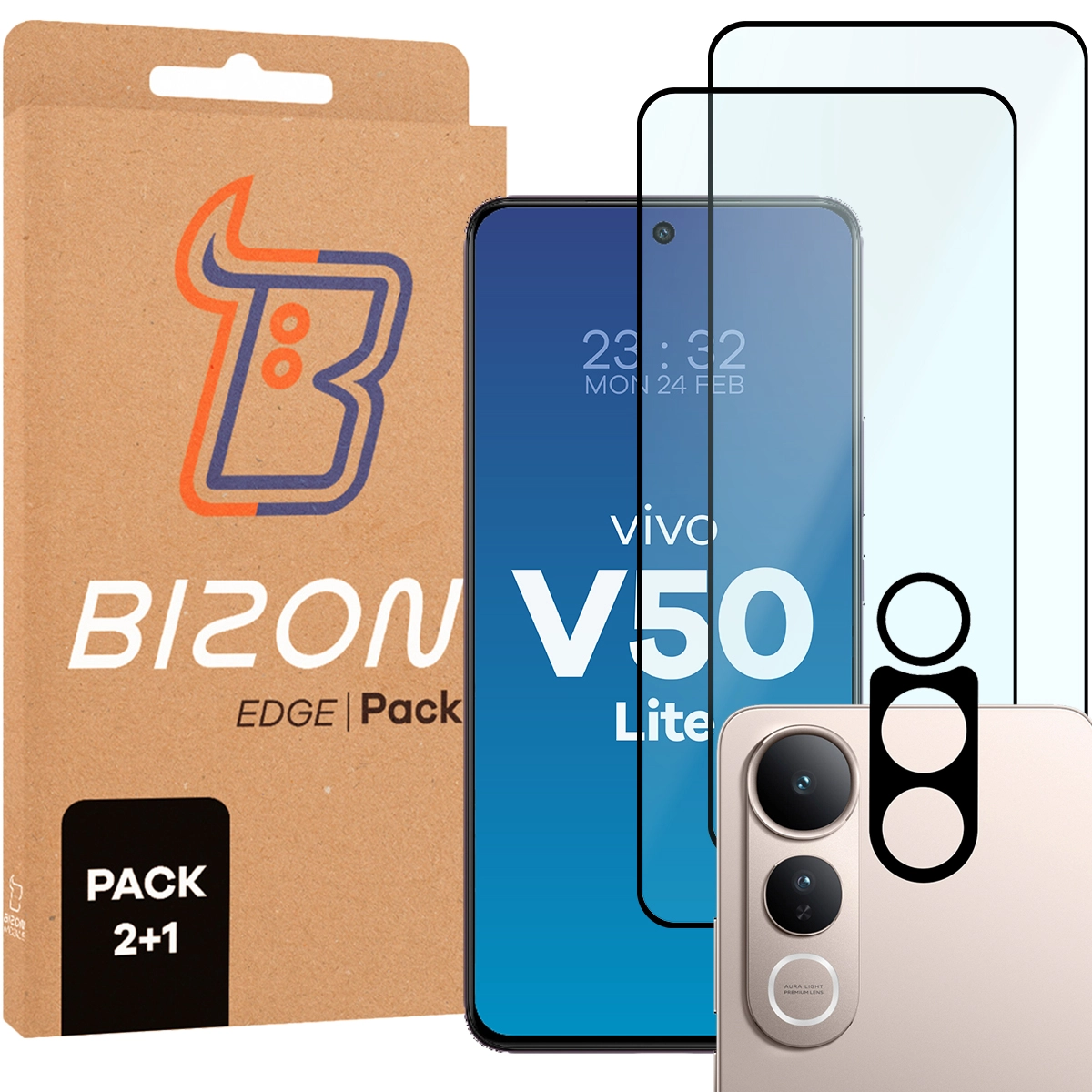 Zestaw ochronny Bizon 2x szkło + szybka na aparat Edge 2 Pack do Vivo V50 Lite 4G / Vivo V50 Lite 5G