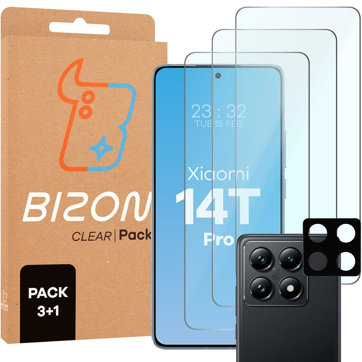 Zestaw ochronny Bizon 3x szkło + szybka na aparat Clear 2 Pack do Xiaomi 14T Pro