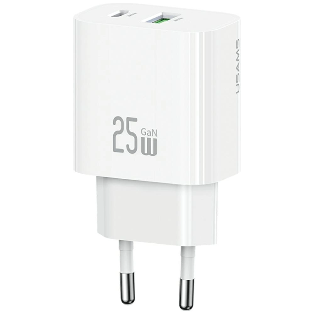 Ładowarka sieciowa USAMS CC315 T65 25W 1x USB-C 1x USB-A Fast Charging Biały