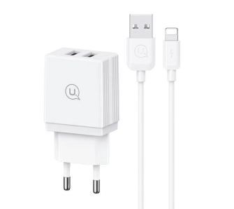Ładowarka sieciowa USAMS HCXLTZ01 2x USB 18W + kabel Lightning/USB-A Fast Charging Biały