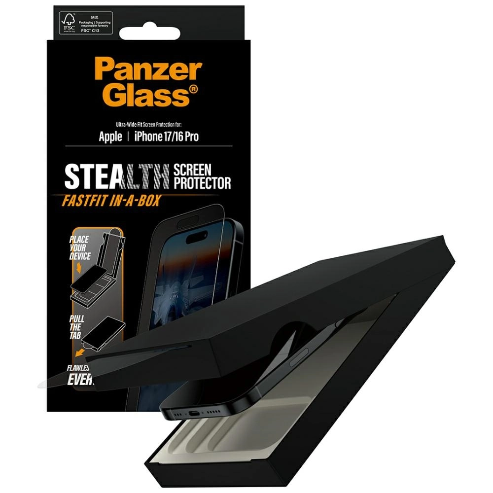Szkło ochronne PanzerGlass Stealth Ultra-Wide Fit Fastfit do iPhone 17 / 16 Pro