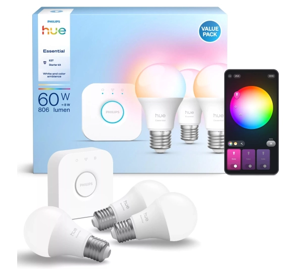 Philips Hue Essential E27 3szt + Bridge