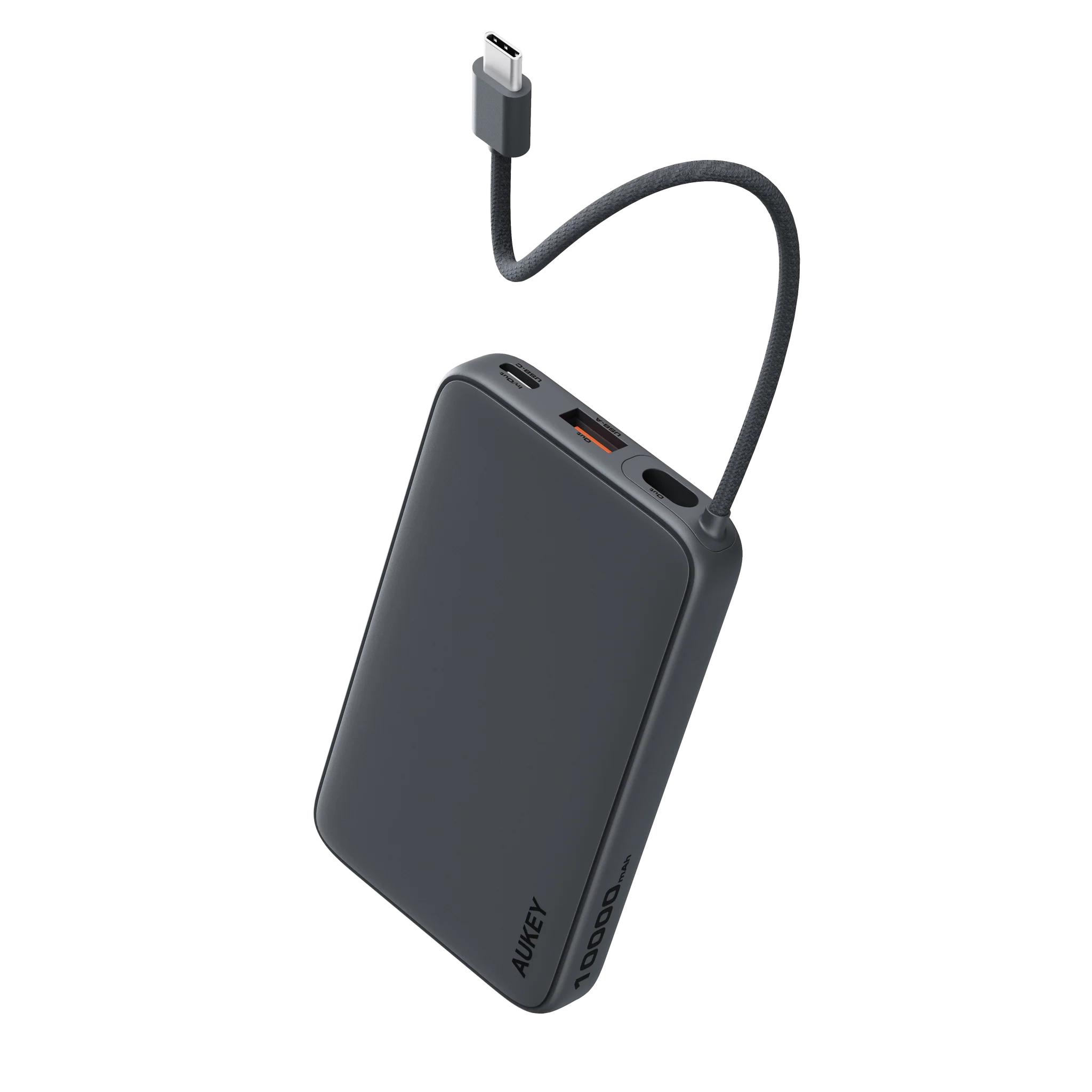 Powerbank Aukey Spark Sling Lite Slim PB-Y53P 10000mAh 15W Wbudowany kabel USB-C Szary