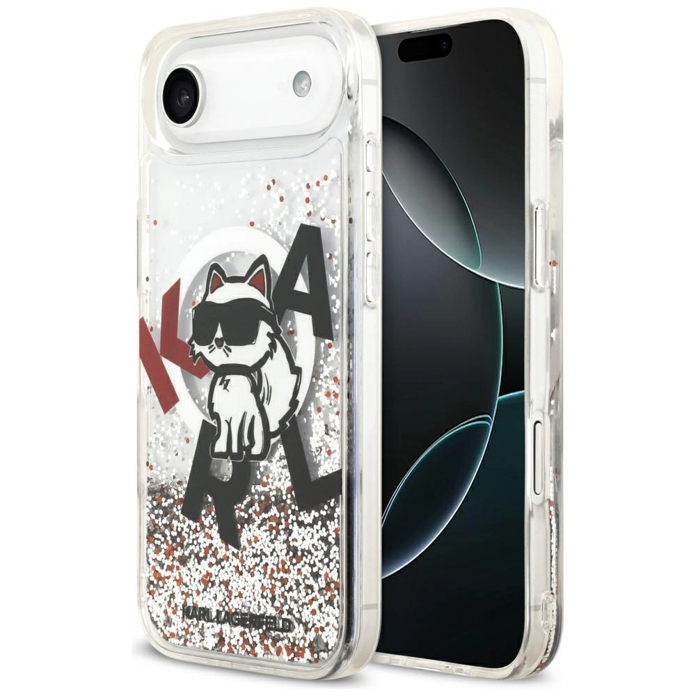 Etui Karl Lagerfeld Liquid Glitter Choupette Logo MagSafe do iPhone Air Przezroczysty