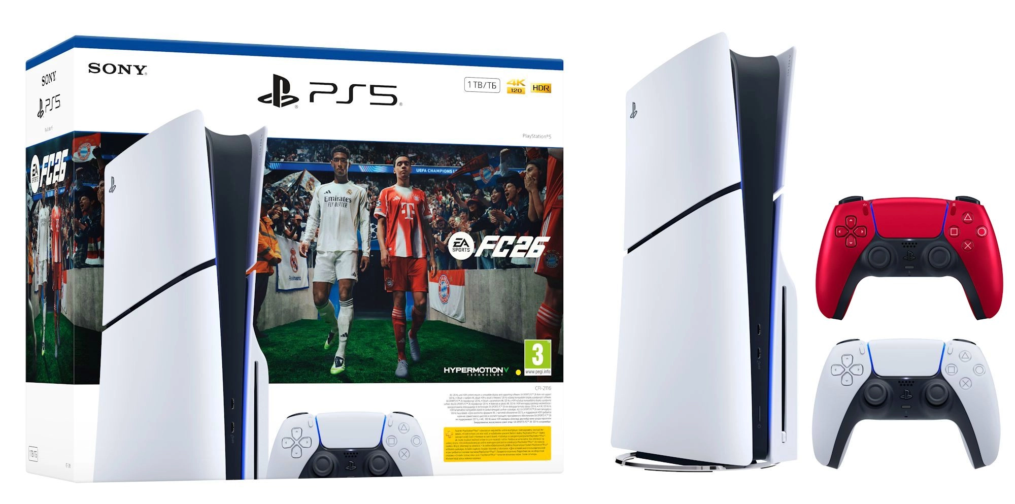 Konsola Sony PlayStation 5 Slim E Chassis (PS5) 1TB z napędem EA SPORTS FC 26 Bundle + Dodatkowy Pad Wulkaniczna czerwień