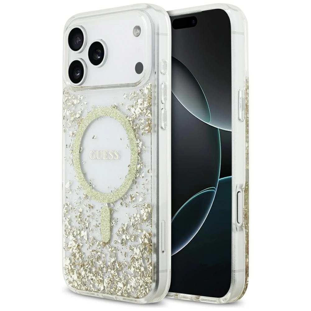 Etui Guess Resin Bottom Glitter MagSafe do iPhone 17 Pro Max Złoty