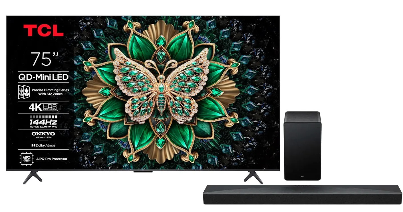 Telewizor TCL 75C6K 75" QD-Mini LED 4K 144Hz Google TV Dolby Vision IQ Dolby Atmos HDMI 2.1 DVB-T2 + Soundbar TCL Q65H