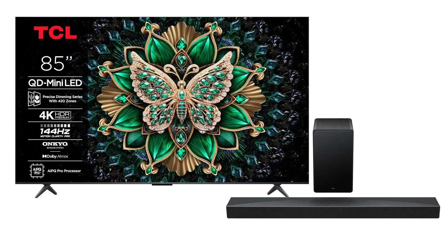 Telewizor TCL 85C6K 85" QD-Mini LED 4K 144Hz Google TV Dolby Vision IQ Dolby Atmos HDMI 2.1 DVB-T2 + Soundbar TCL Q65H