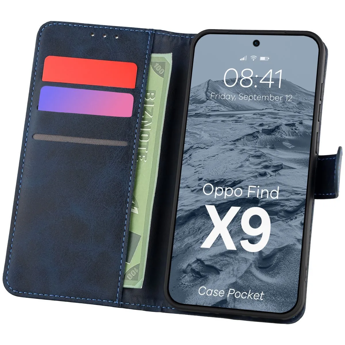 Etui Bizon z klapką Pocket do Oppo Find X9 Granatowy