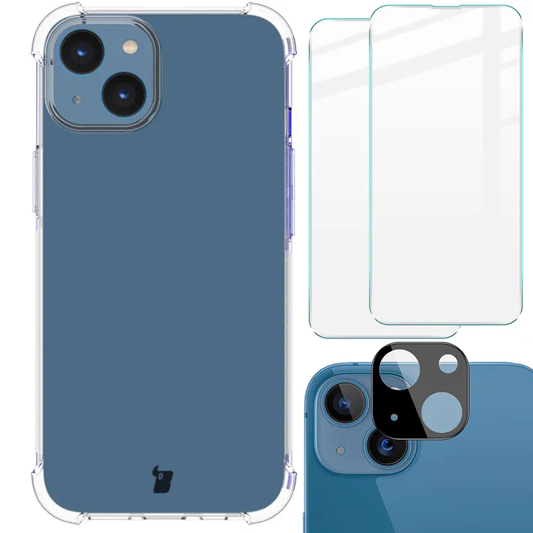 Bizon elastyczne etui + 2x szkło hartowane + szkło na aparat Clear Pack do iPhone 14