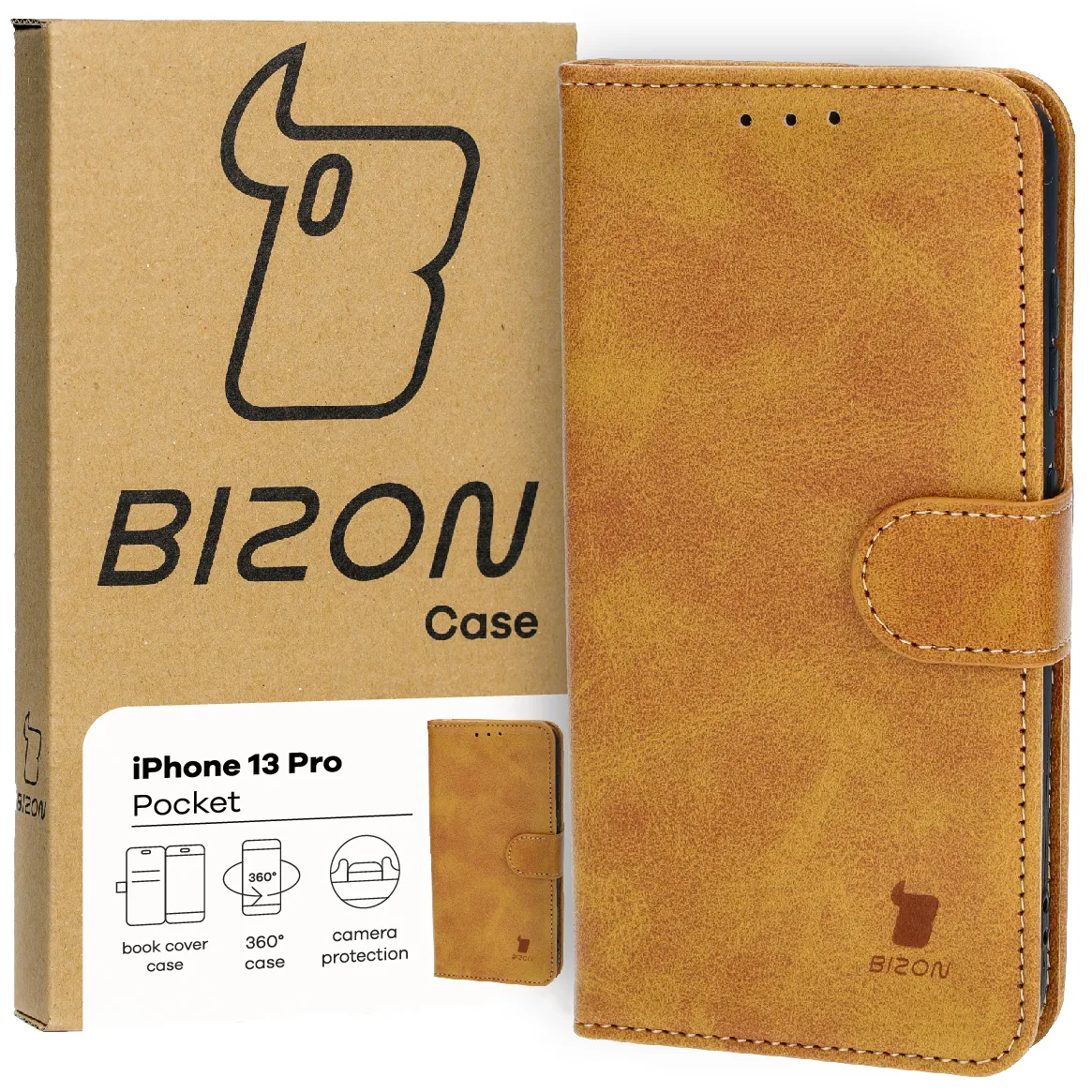 Etui Bizon Pocket do Apple iPhone 13 Pro Brązowy