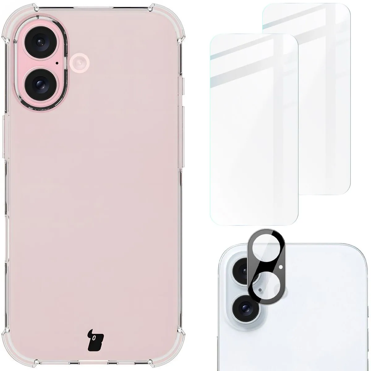 Etui Bizon elastyczne etui + 2x szkło hartowane + szkło na aparat Clear Pack do iPhone 16