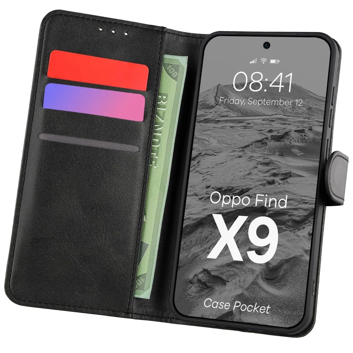 Bizon z klapką Pocket do Oppo Find X9 Czarny
